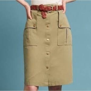 Anthropologie Isla Maude Utility Safari Olive‎ Green Pencil Skirt
